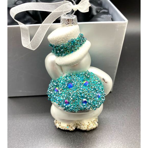 Blown‎ Glass Snowman Green Beaded Vest Christmas Ornament - Picture 3 of 5